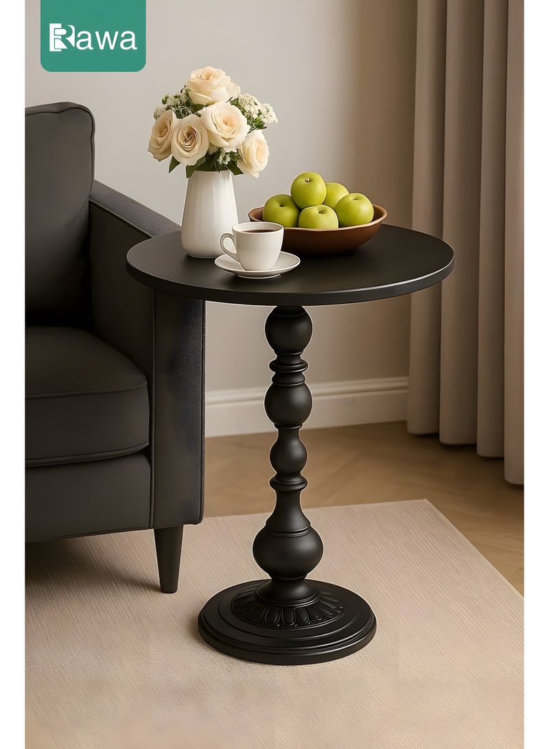 روعة طاولة جانبية معدنية مستديرة، طاولة قهوة كلاسيكية للأريكة، طاولة جانبية صغيرة لغرفة المعيشة، طاولة خدمة كلاسيكية، طاولة بقاعدة بارزة لغرفة المعيشة والمكتب (سوداء) - Image 2